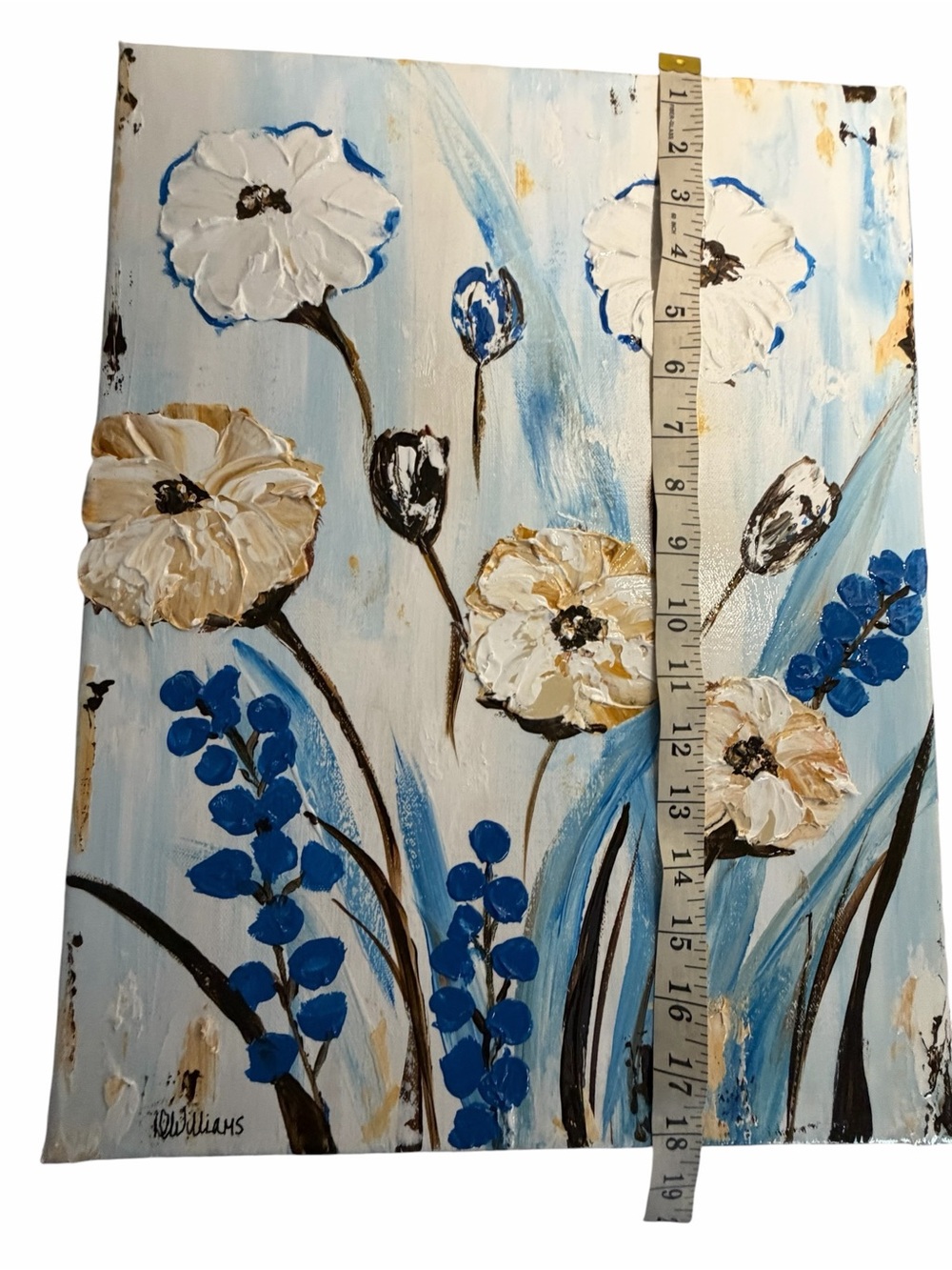 NWT Acrylic Textured Floral Canvas Painting in White, Blue & Cream 14 x 18" - Picture 14 of 14